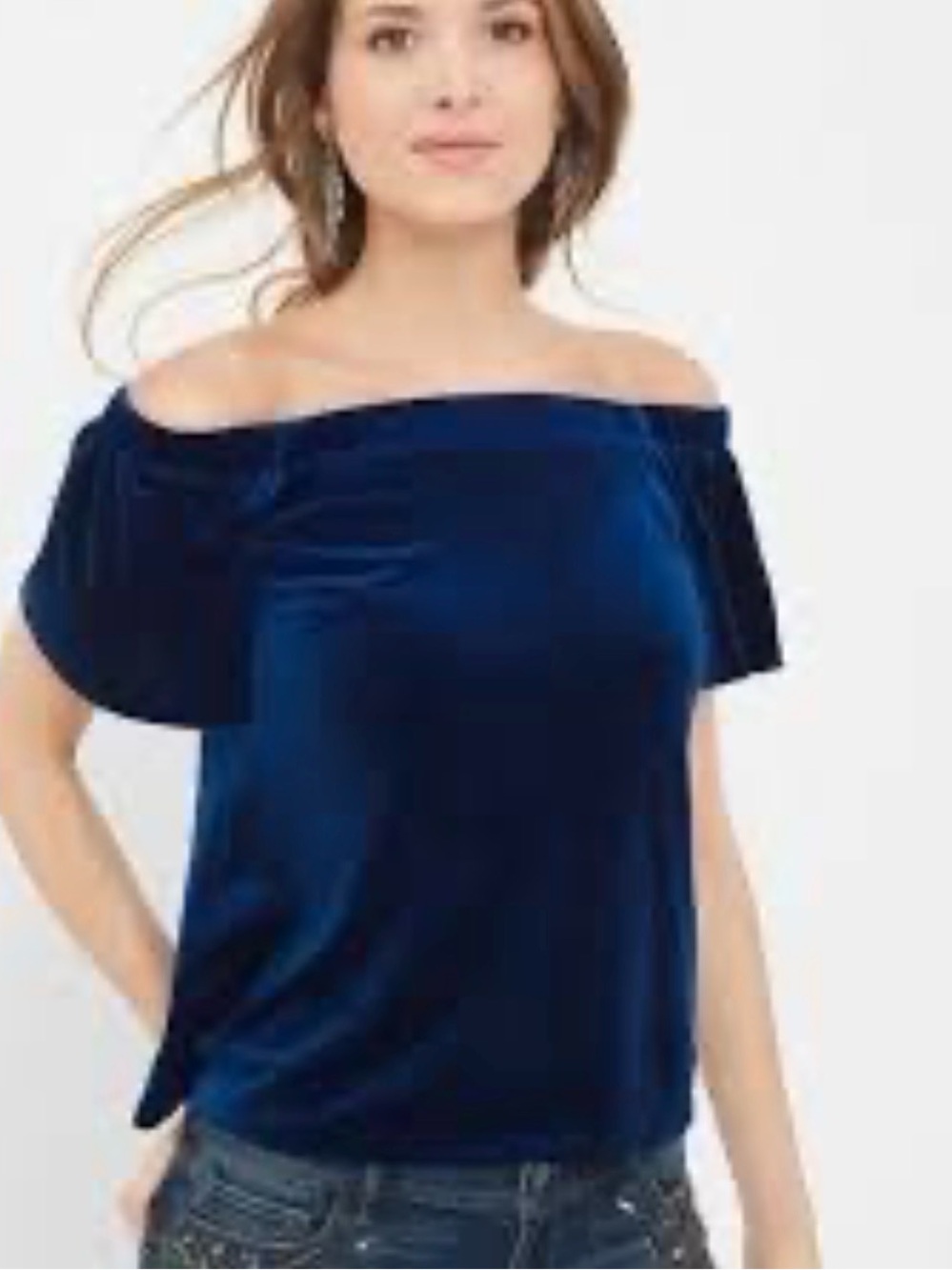 White House Black Market Off-Shoulder Velvet Crop Top in Navy